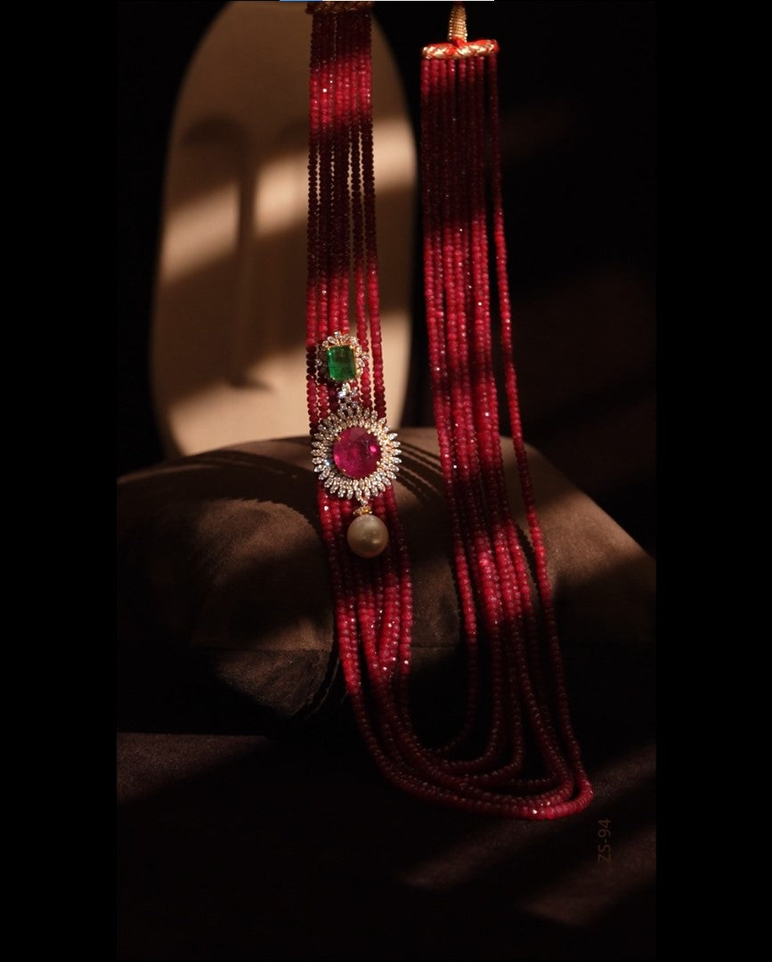 Precious Diamond Sidepiece With Ruby Necklace