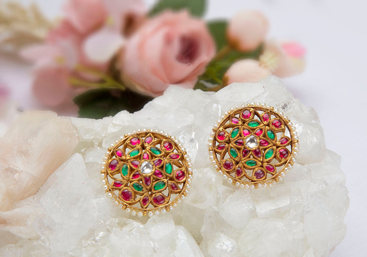 Fascinating Ruby and Emerald Earrings