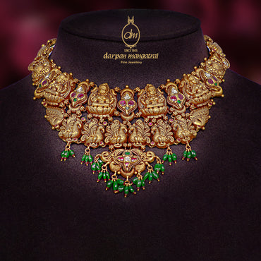Temple Gopuram Inspired Goddess Lakshmi Gold Necklace
