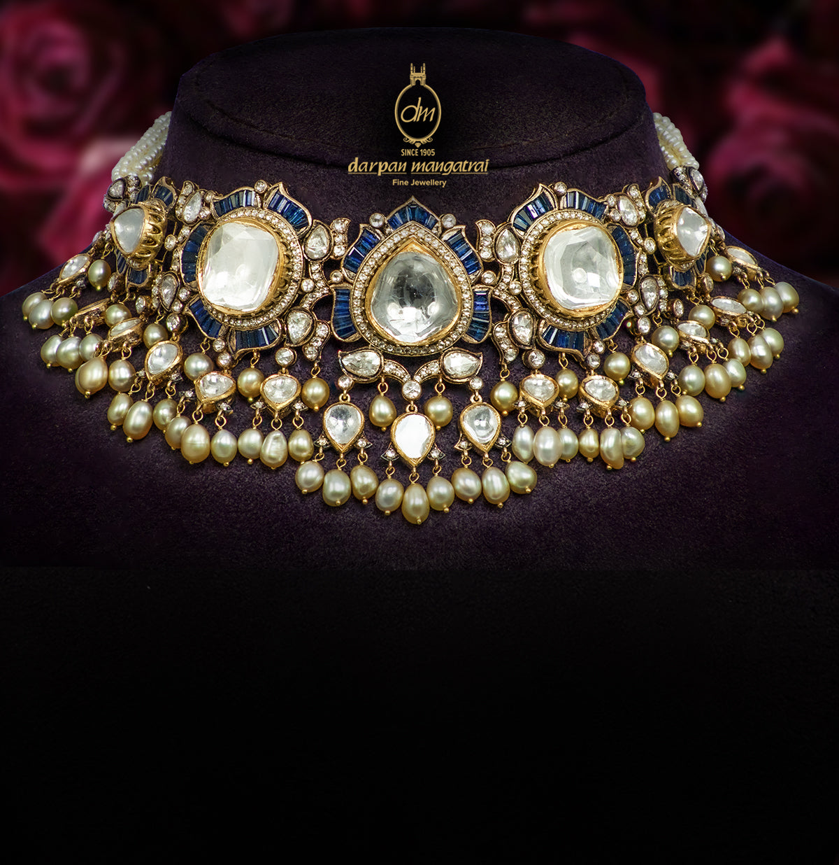 Classy Polki and Sapphire Choker Set