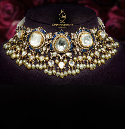 Classy Polki and Sapphire Choker Set