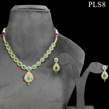 Enchanting Emerald and Polki Gold Necklace and Earring Set