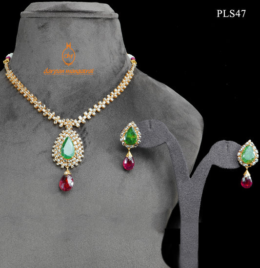 Picture Perfect Polki, Emerald and Tourmaline Gold Necklace and Earring Set
