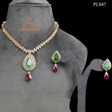 Picture Perfect Polki, Emerald and Tourmaline Gold Necklace and Earring Set