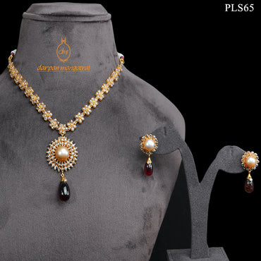 Sun Inspired Polki, Pearl and Tourmaline Gold Necklace and Earring Set