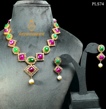 High Fashion Ruby and Emerald and Pearl Polki Necklace Set