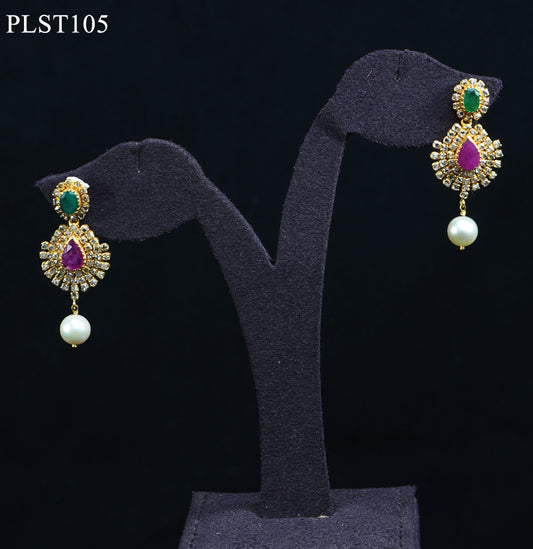 Scintillating Emerald, Ruby and Pearl Gold Polki Necklace and Earring Set