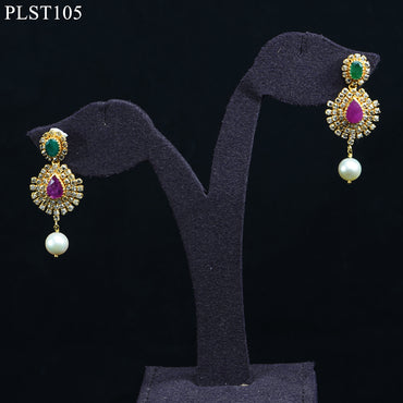 Scintillating Emerald, Ruby and Pearl Gold Polki Necklace and Earring Set