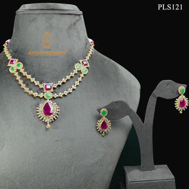 Legacy Emerald, Ruby and Pearl Gold  Polki Necklace and Earring Set