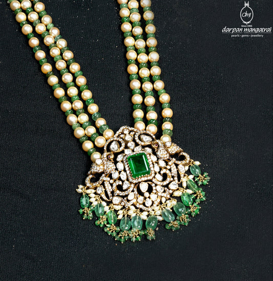 Enchanting Emerald Polki Pearl Necklace