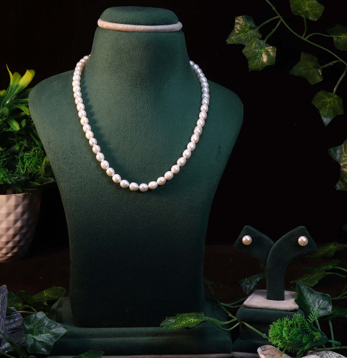 7.0-8.0mm White Drop Freshwater Pearl Necklace Set - A Quality