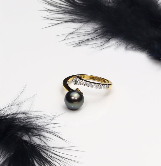 Adjustable Diamond Pearl Ring