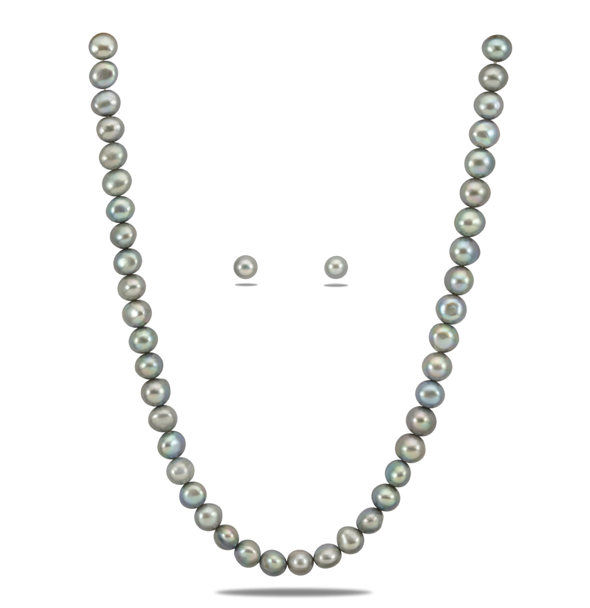 10.0-11.0mm Grey Semi Baroque Freshwater Pearl Necklace Set - A Quality