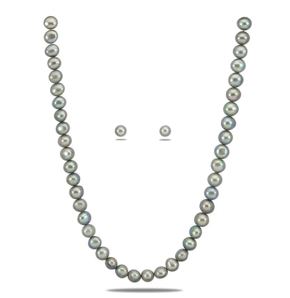 10.0-11.0mm Grey Semi Baroque Freshwater Pearl Necklace Set - A Quality