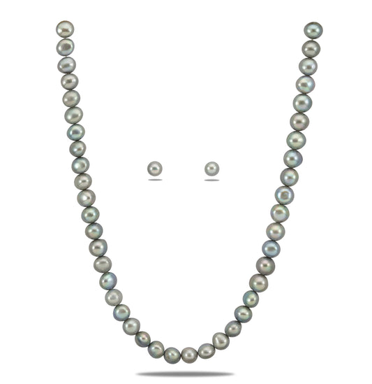 10.0-11.0mm Grey Semi Baroque Freshwater Pearl Necklace Set - A Quality