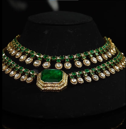 Modern Emerald Polki Necklace