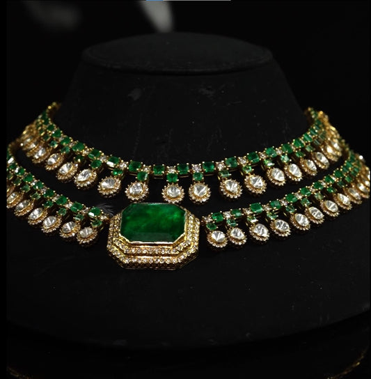 Modern Emerald Polki Necklace