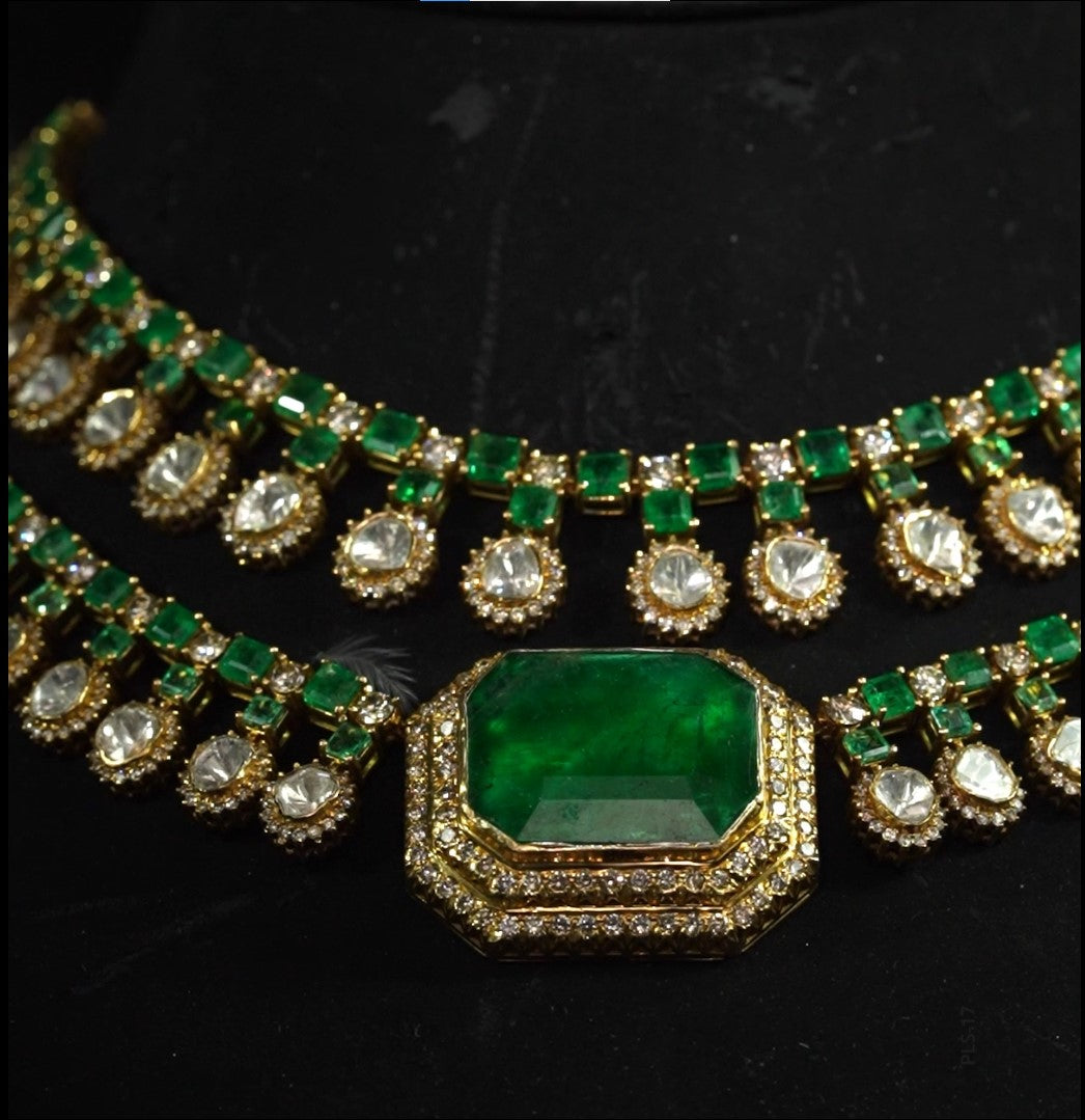 Modern Emerald Polki Necklace