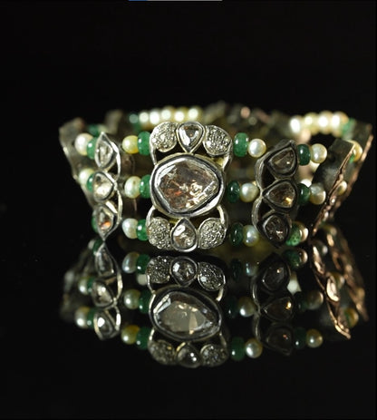 Delicate Pearl Emerald Polki Bracelet