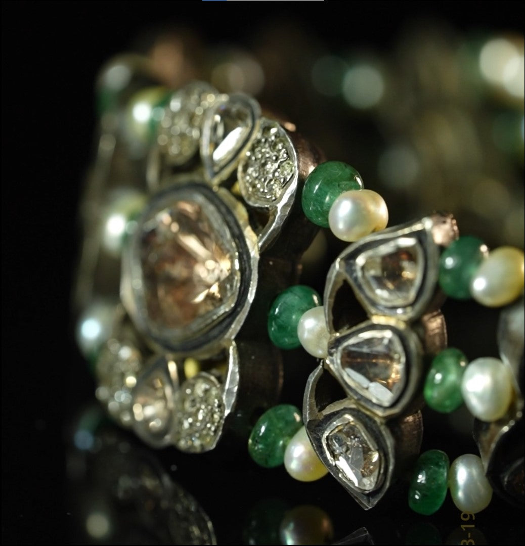 Delicate Pearl Emerald Polki Bracelet