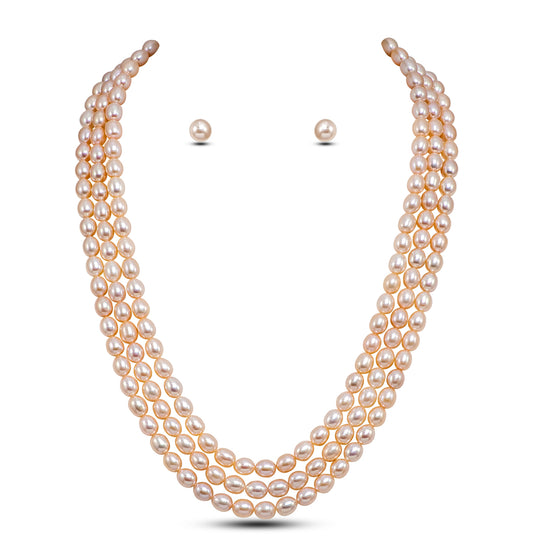 7.0-8.0mm Pink Drop Freshwater Pearl Necklace Set - A Quality