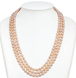 7.0-8.0mm Pink Drop Freshwater Pearl Necklace Set - A Quality