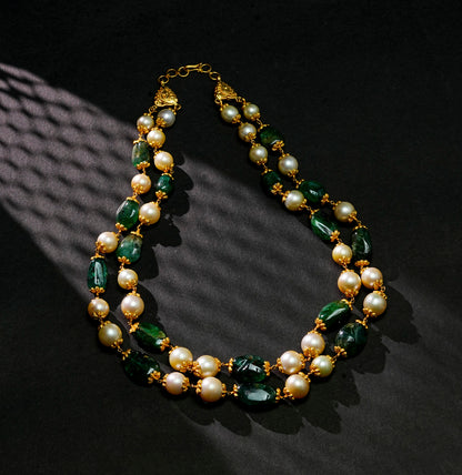 Intricate Emerald Pearl Taar Mala