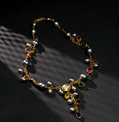 Celestial Grey Pearl Multicolor Stone Necklace