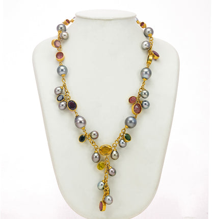 Celestial Grey Pearl Multicolor Stone Necklace