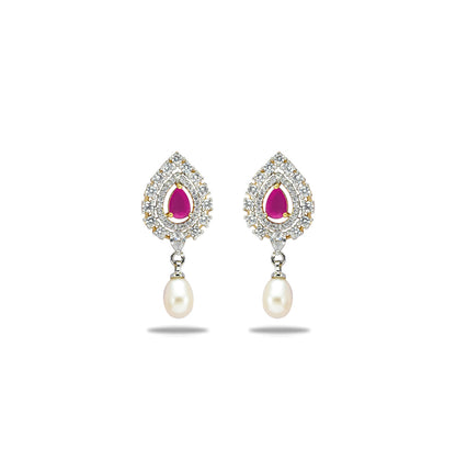 Gifted Red Stone Freshwater Pearl Stud Earrings