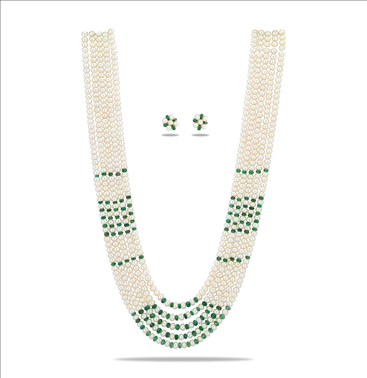 Natural Emerald And 3.0-4.0mm Freshwater Pearl Necklace Set - AAA Quality