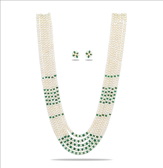 Natural Emerald And 3.0-4.0mm Freshwater Pearl Necklace Set - AAA Quality