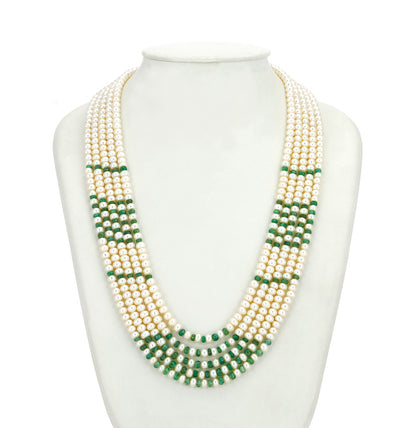 Natural Emerald And 3.0-4.0mm Freshwater Pearl Necklace Set - AAA Quality