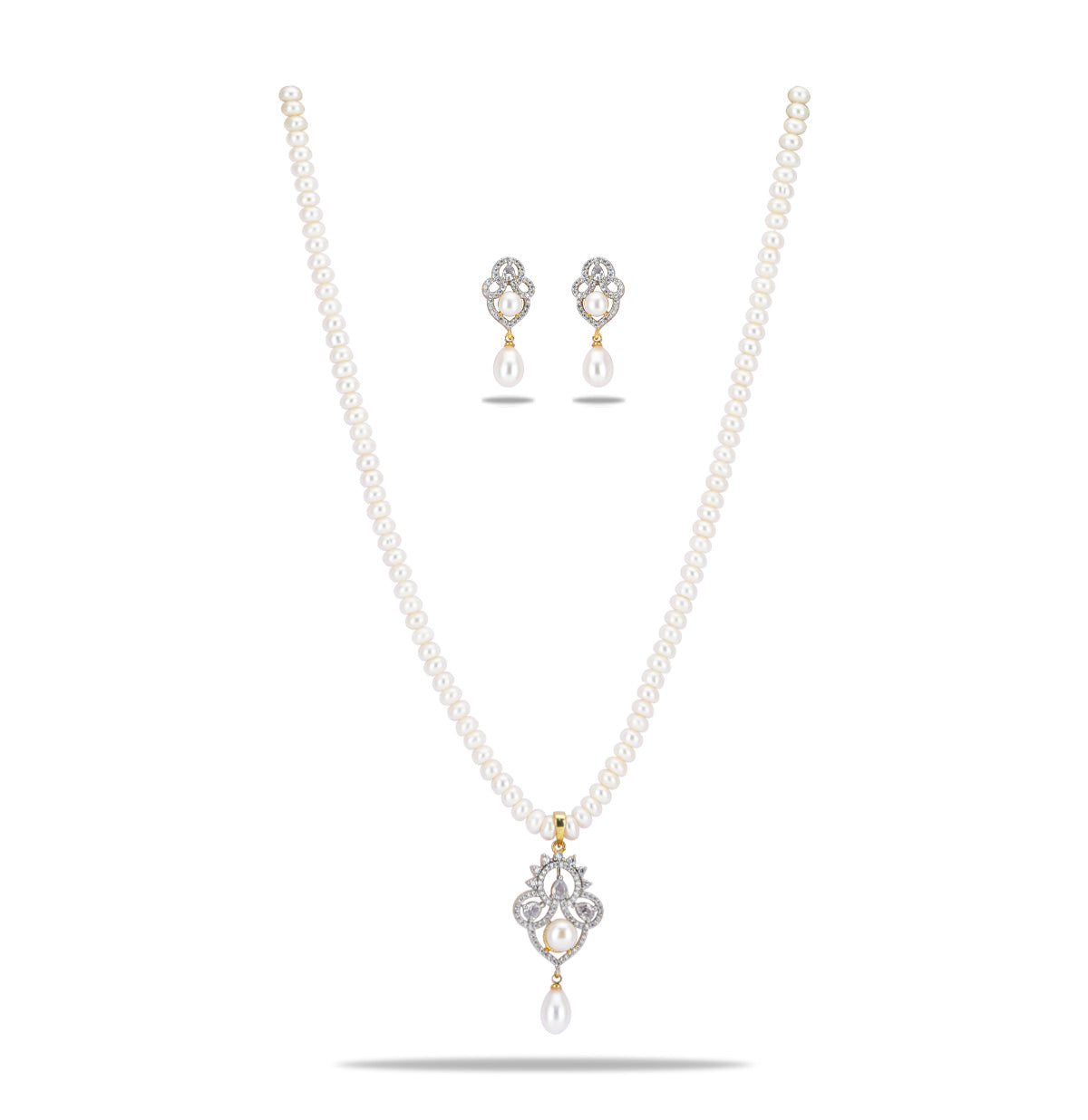 Dramatic White Stone Freshwater Pearl Necklace Set