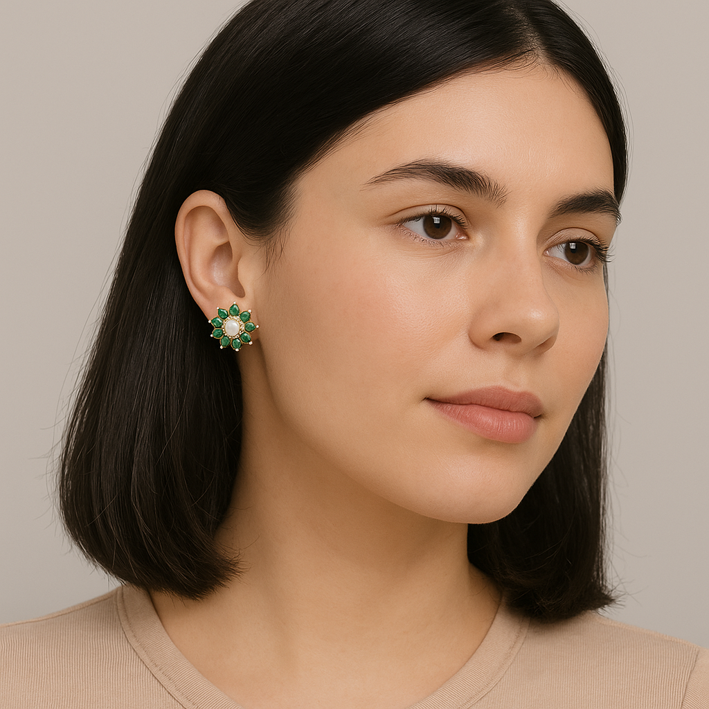 Luminescent Green Stone Freshwater Pearl Tops