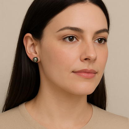 12.0-13.0mm Greenish Round Black Tahitian South Sea Pearl Tops