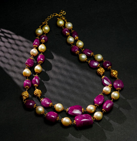 Sleek Ruby Pearl Taar Mala