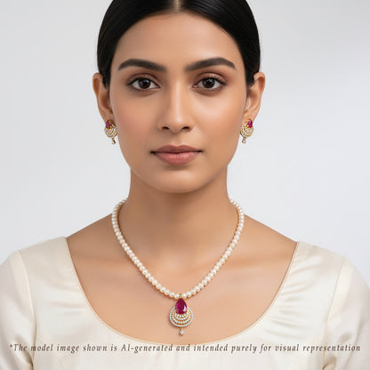 Majestic Red Stone Freshwater Pearl Necklace Set