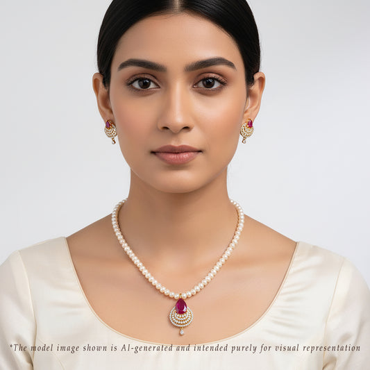 Majestic Red Stone Freshwater Pearl Necklace Set
