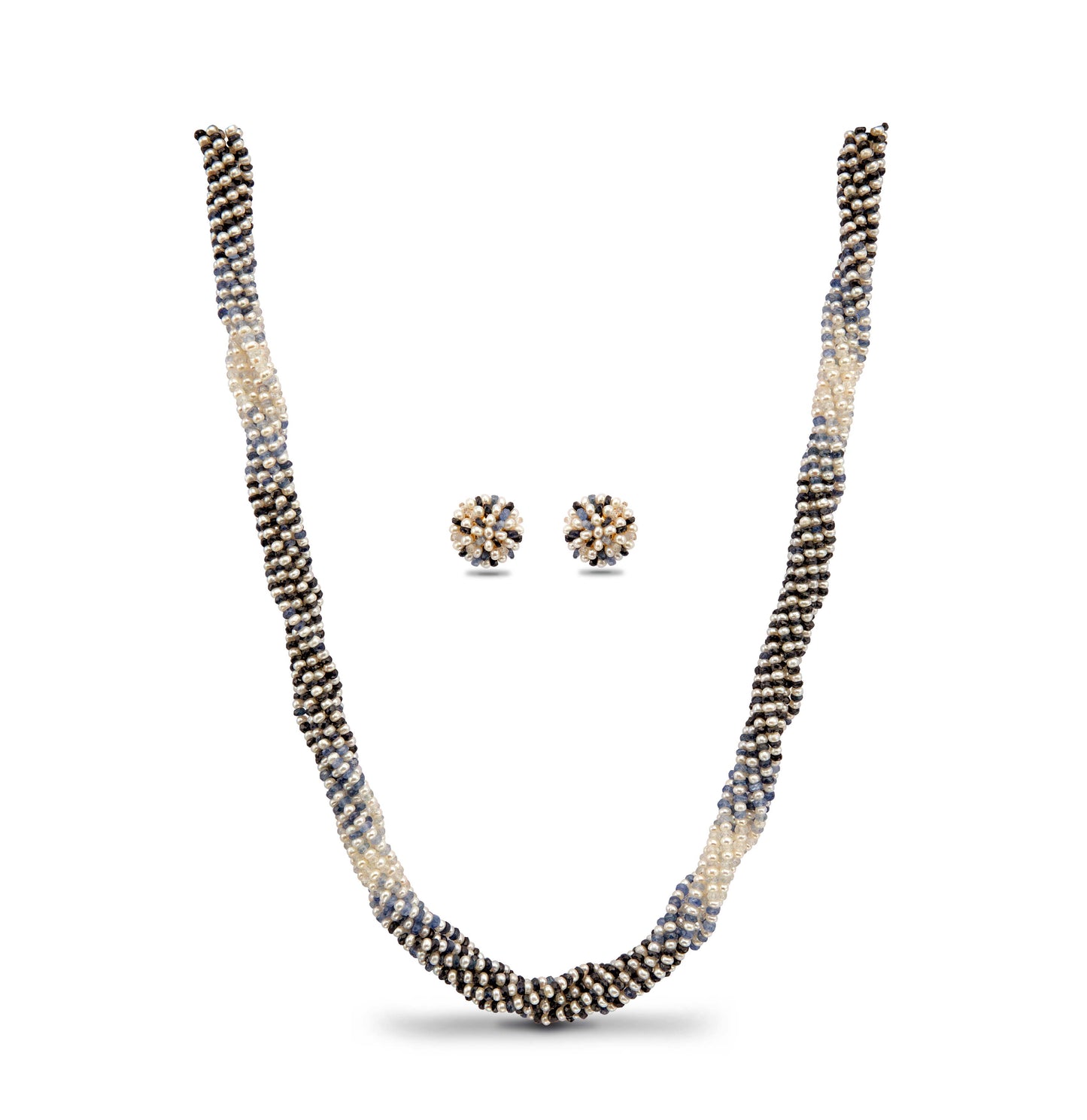 Natural Shaded Blue Sapphire and 1.0-2.0mm Seed Freshwater Pearls Necklace Set - AAA Quality