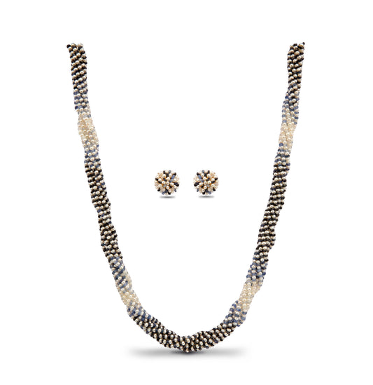 Natural Shaded Blue Sapphire and 1.0-2.0mm Seed Freshwater Pearls Necklace Set - AAA Quality