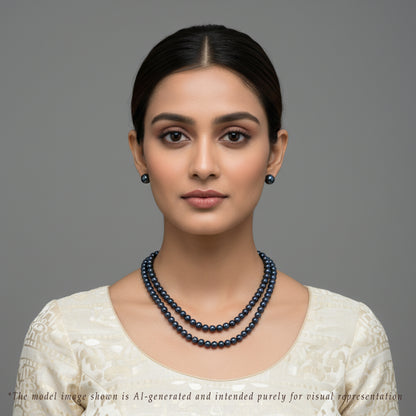 6.0-7.0mm Black Near Round Freshwater Pearl Necklace Set - A Quality