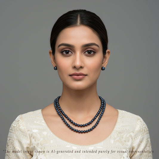 6.0-7.0mm Black Near Round Freshwater Pearl Necklace Set - A Quality