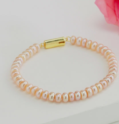 4.0-5.0mm Pink Button Freshwater Pearl Bracelet