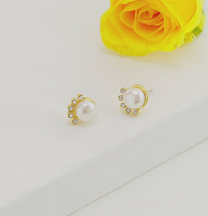 Conch Inspired White Freshwater Pearl Stud Earrings