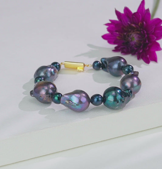 21.0-22.0mm Dark Blue Mix Freshwater Pearl Bracelet