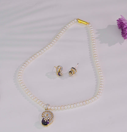 Lavish Blue Stone Freshwater Pearl Necklace Set