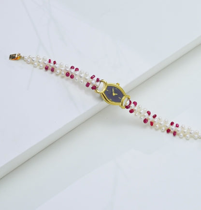 Classic Red Stone Freshwater Pearl Watch