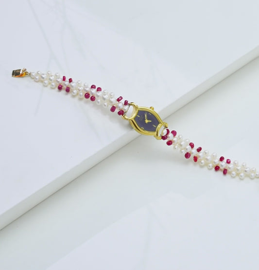 Classic Red Stone Freshwater Pearl Watch