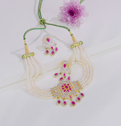 Charming Red Stone Freshwater Pearl Choker Set
